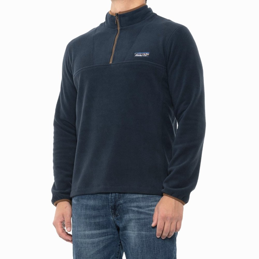 NEW Hawke & Co Fleece 1/4 Zip Pullover Jacket!  M  Grayish Blue With Brown Trim